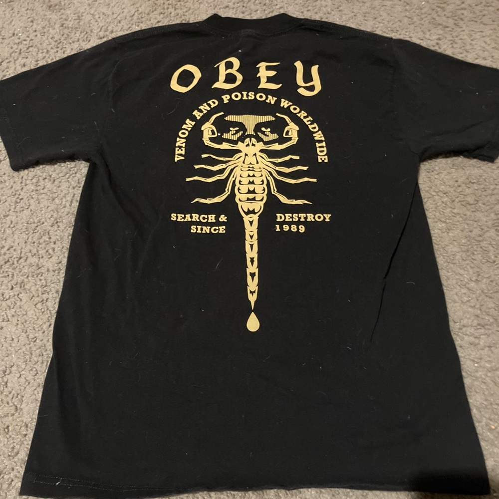 Obey Black T-Shirt with Gold Scorpion Graphic